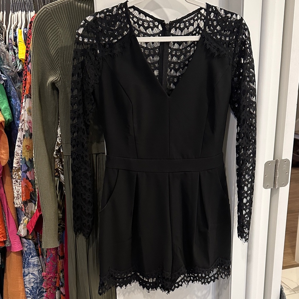 Adelyn Rae Black Lace Detail Romper